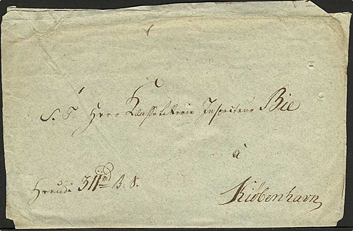 1801-1803. Bancobrev til kollektør Bie i Kjøbenhavn. På bagsiden 3 laksegl - heraf ene med Chr. VII monogram fra Nakskov. Daka: 1800,-