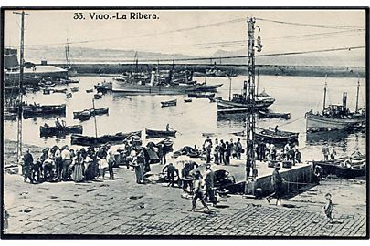 Spanien, Vigo, la Riberas med skibe. No. 33.