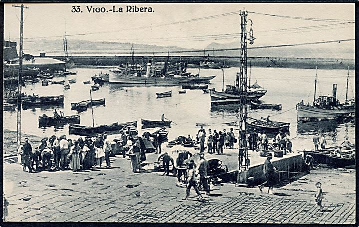 Spanien, Vigo, la Riberas med skibe. No. 33.