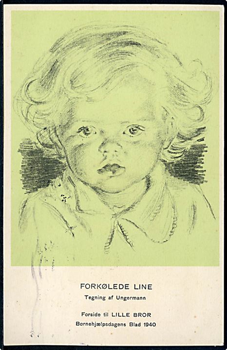 Arne Ungermann: Forkølede Line, forside til lille Bror Børnehjælpsdagens blad 1940. Vilh. Søborg eftf. u/no.