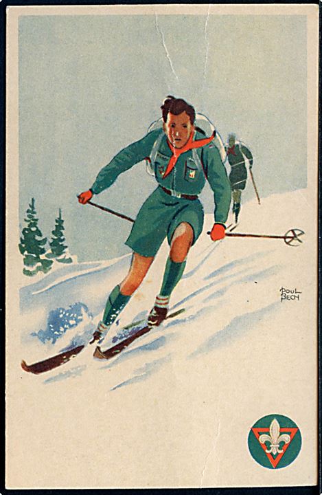Poul Bech: KFUM spejder på ski. KFUM-Spejdernes depot u/no. Svagt knæk.