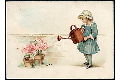 Pige vander blomster. Kartonkort dateret 2.4.1897. U/no.
