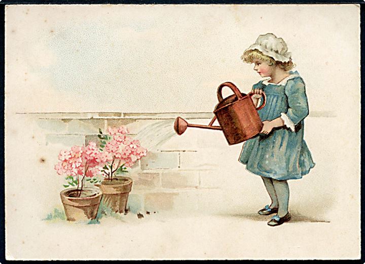 Pige vander blomster. Kartonkort dateret 2.4.1897. U/no.