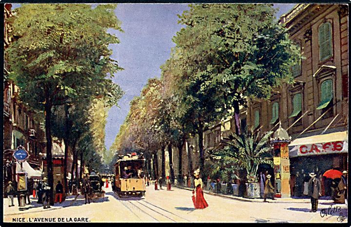 Frankrig, Nice, l'Avenue de la Gare med sporvogn. Tuck & Sons serie 939P No. 64.