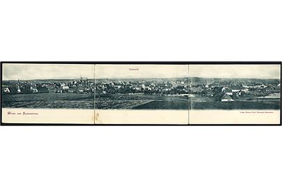 Haderslev, Gruss aus, panorama. 3-fløjet kort sendt som tryksag 1903 til Danmark. W. Kiær u/no. Slidt med flere mindre skader.