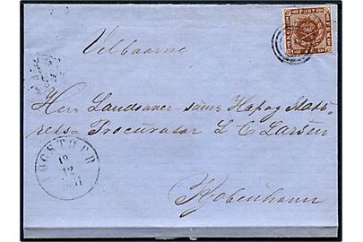 4 sk. 1858 udg. 3. tryk på brev annulleret med nr.stempel 40 og sidestemplet antiqua Løgstøer d. 19.12.1861 via Aalborg til Kjøbenhavn.
