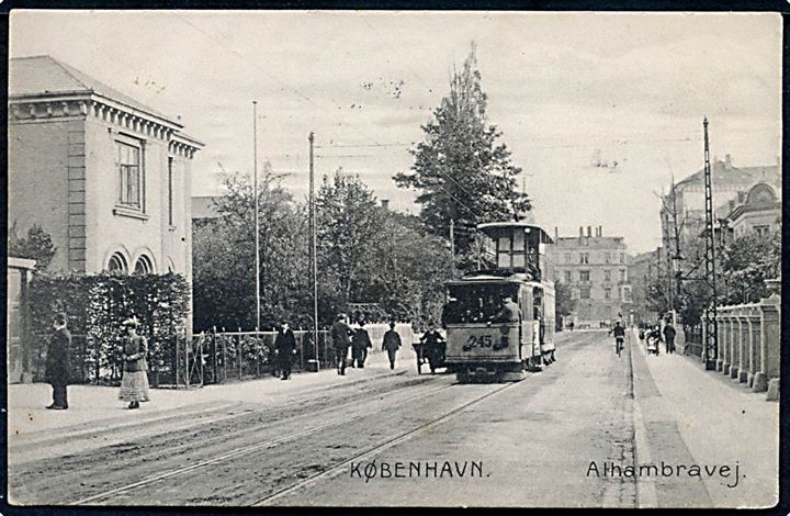 Købh., Alhambravej med sporvogn no. 245. Stenders no. 10813.