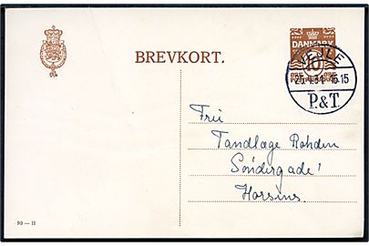 10 øre helsagsbrevkort (fabr. 99-H) annulleret med brotype Vd Vejle P. & T. d. 25.4.1931 til Horsens.