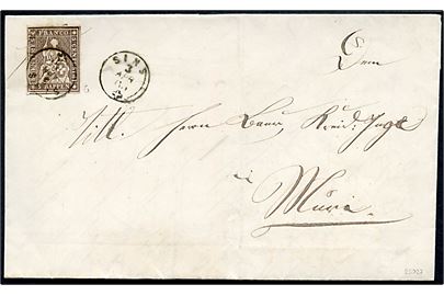 5 Rp. Helvetia på brev med fuldt indhold fra Sins d. 3.4.1863 til Muri.