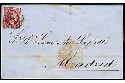 6 cts. Isabel single på brev annulleret med stumt stempel fra Alicante d. 8.2.1853 til Madrid.