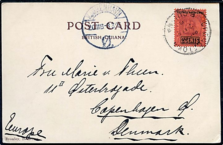 2 cents Skib på brevkort (Band Stand, Sea Wall) fra Georgetown d. 7.2.1906 til København, Danmark. Ank.stemplet d. 8.3.1906.