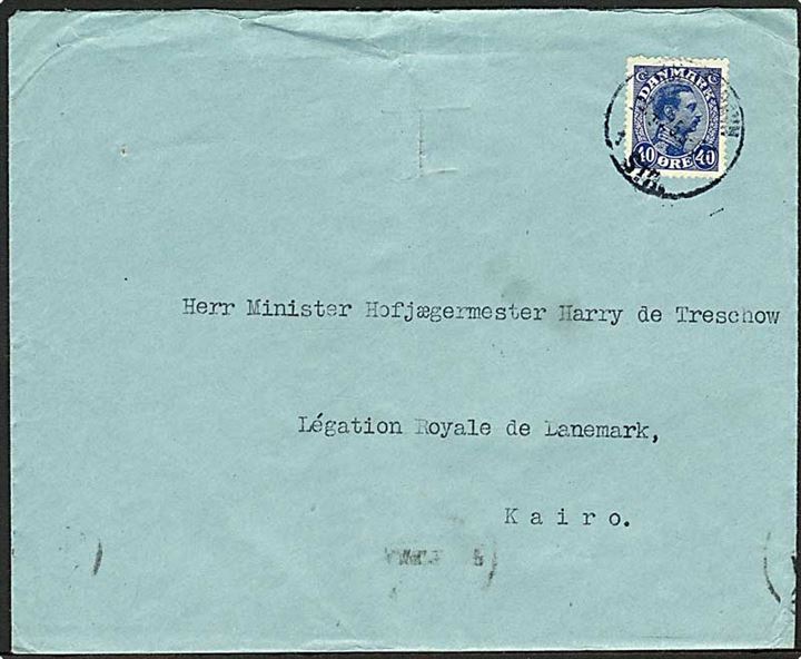 40 øre Chr. X på brev fra Kjøbenhavn d. 3.4.1925 til Cairo, Egypten.
