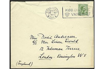 25 øre Chr. X single på brev fra København d. 25.6.1927 til London, England.