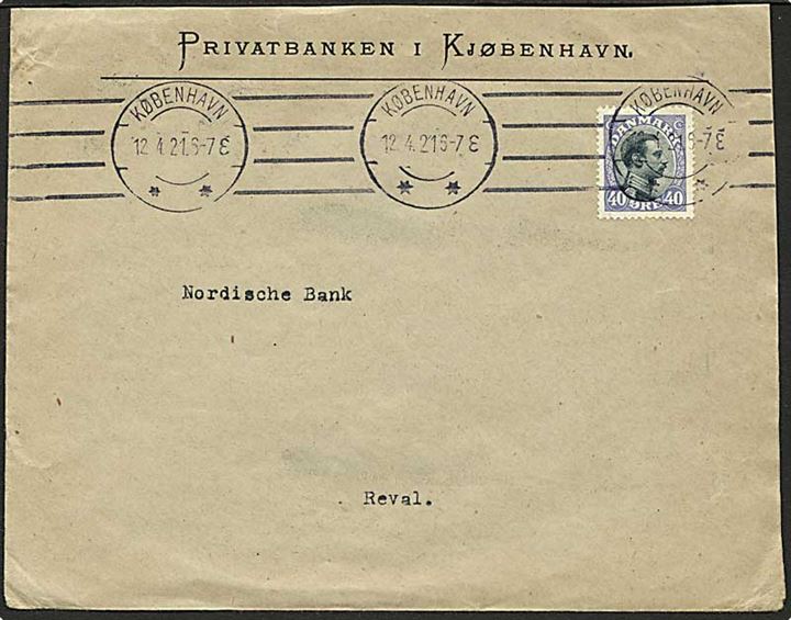 40 øre Chr. X single på brev fra København d. 12.4.1921 til Reval, Estland. 