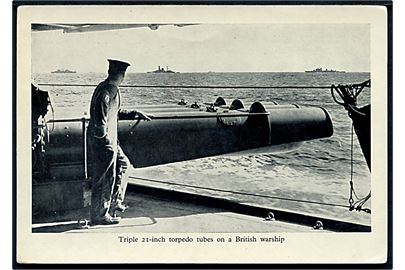 Britisk propaganda. Torpedoapparat på orlogsskib. Uden adresselinier.