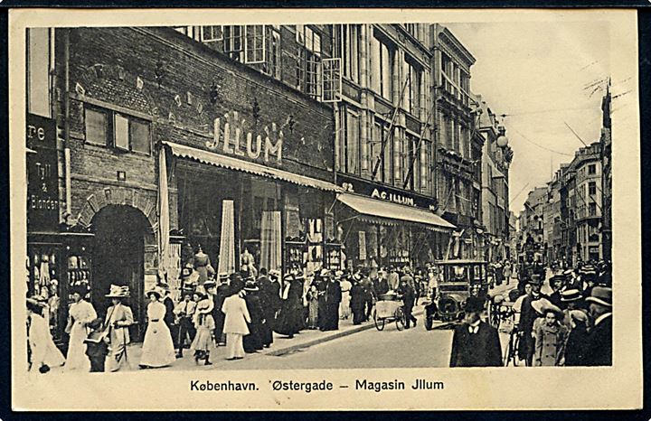 Købh., Østergade med Magasin Illum og automobil. C. Illum no. 100.