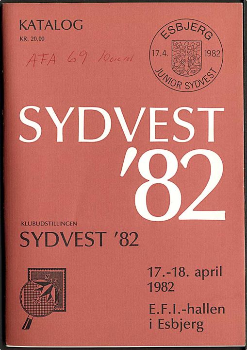 Sydvest '82 udstillingskatalog fra Esbjerg 1982 96 sider. Bl.a. artikle om Esbjerg posthistorie og stempler. 