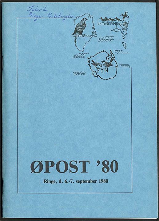 Øpost '80 udstillingskatalog fra Ringe 54 sider. Bl.a. med Ringes postale forhold og stempler. 