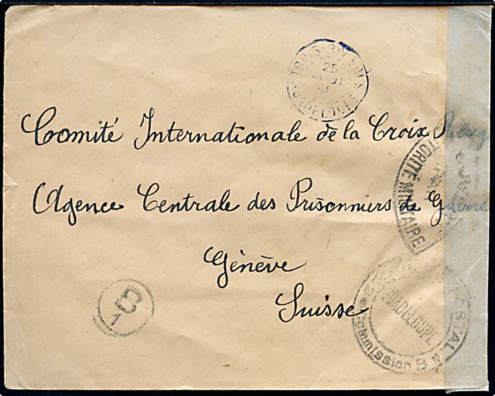 50 c. i parstykke på bagsiden af brev fra Trois-Rivières Guadeloupe d. 25.8.1941 via Pointe-à-Pitre til International Røde Kors i Geneve, Schweiz. Åbnet af lokal fransk censur på Guadeloupe.