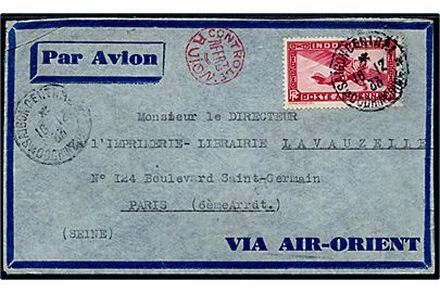 36 c. Luftpost single på lille luftpostbrev fra Saigon d. 16.12.1933 til Paris, Frankrig. Rødt luftpost porto-kontrolstempel. 