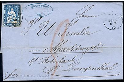 10 rp. Helvetia på brev fra Bienne d. 1.11.1861 til Langenthal. 