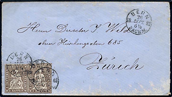 5 rp. Helvetia (2) på brev fra Bern d. 26.9.1862 til Zürich.