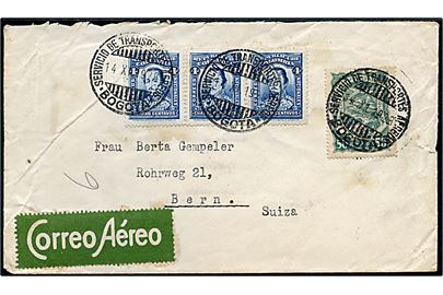 Colombia 4 c. (3) og 50 c. SCADTA udg. på luftpostbrev fra Bogota d. 14.10.1928 til Bern, Schweiz.
