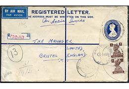 George VI anbefalet helsagskuvert opfrankeret med 4 as. George VI i parstykke sendt som luftpost fra indisk feldpostkontor F.P.O. 167 (= Ramu, India) d. 19.11.1944 til Bristol, England. Unit censur G168.