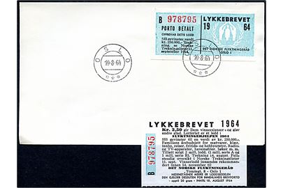 Lykkebrevet mærkat på uadresseret brev stemplet Oslo d. 10.8.1964.