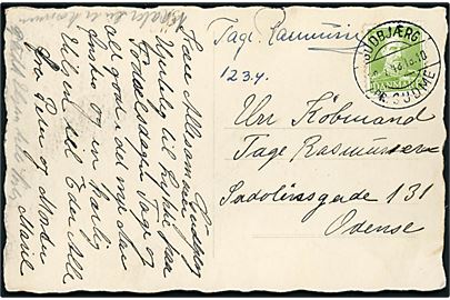 15 øre Chr. X på brevkort annulleret med pr.-stempel Gudbjærg pr. Gudme d. 28.7.1948 til Odense. Stempel kub benyttet 1948-49.
