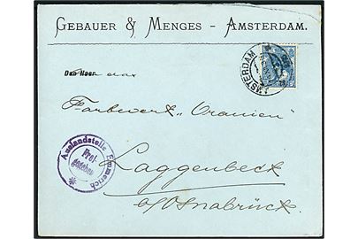 12½ c. på brev fra Amsterdam d. 14.12.1915 til Laggenbeck b. Osnabrück, Tyskland. Tysk censur fra Emmerich.