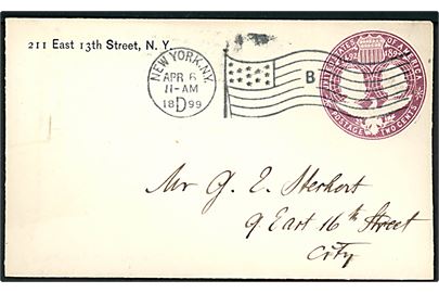 2 cents Colombus Landing helsagskuvert sendt lokalt i New York d. 6.4.1899.