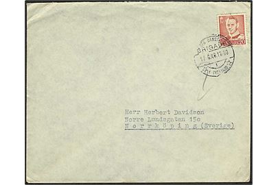 20 øre Fr. IX på brev stemplet Den danske Brigade 1 i Tyskland d. 17.6.1948 til Norrköping, Sverige.