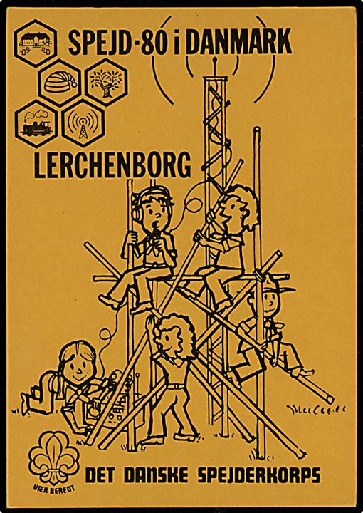 Det danske Spejderkorps - Spejd-80 lejr Lerchenborg. Tegnet af Jørgen Weirsøe.