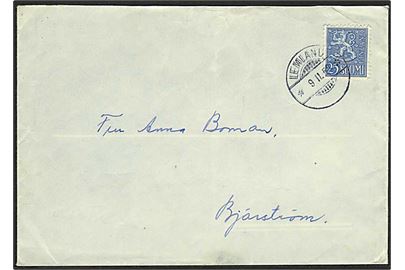 Åland. 25 pen Løve på brev stemplet Lemland d. 9.2.1956 til Bjärström.