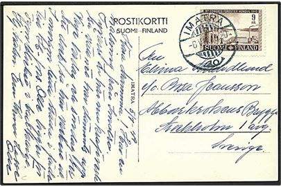 9 mk. Forstkongres single på brevkort stemplet Imatra d. 6.7.1949 til Stockholm, Sverige.