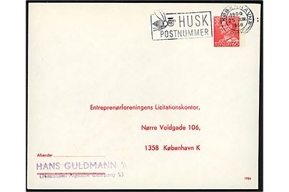 Entreprenørforeningens Licitationskontor. 60 øre Fr. IX helsagskuvert (fabr. 196x) sendt lokalt i København d. 25.6.1968.