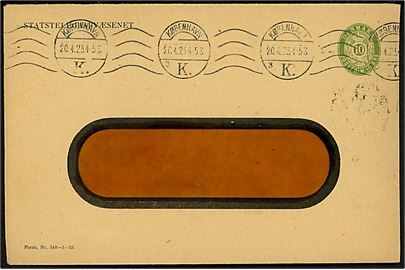 Statstelegrafvæsenet 10 øre helsags-rudekuvert Form Nr. 348-3-23 sendt lokalt i København d. 20.4.1923.