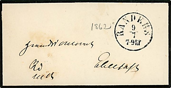 1862. Ufrankeret tjenestebrev mærket K.T.m.A. med antiqua Randers d. 9.7.1862 til Ebeltoft.