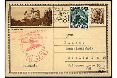 6 l. illustreret helsagsbrevkort opfrankeret med 2 l. fra Bucuresti d. 23.4.1940 til Berlin, Tyskland. Passér stemplet ved den tyske censur.