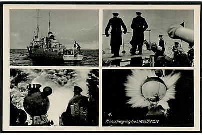 Lindormen, minelægger og mineudlægning. V. Thaning & Appel Marinepostkort Serie M no. 94.