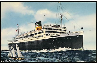 Moore-McCormack Lines reklamekort med illustreret frankostempel fr Rio de Janerio 1957 til Danmark.