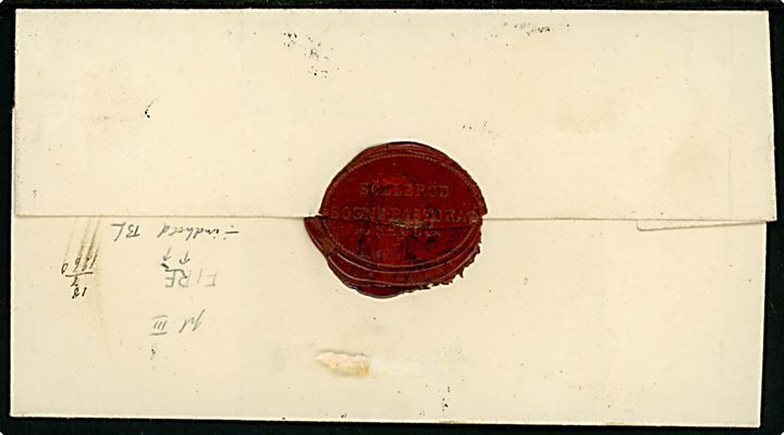 4 R.B.S. Thiele III tæt klippet på brev mærket K.T. med laksegl fra Sölleröd Sogns Pastorat annulleret med nr.stempel 39 og sidestemplet antiqua Lyngbye. d. 5.1.1855 til Kjøbenhavn.