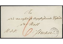 1860. Ufrankeret tjenestebrev mærket K.d.S. med antiqua Oldesloe d. 6.9.1860 til Itzehoe. På bagsiden flere transit stempler. Påskrevet 6 sk. porto.
