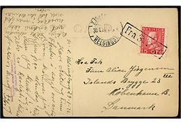 15 öre Gustaf på brevkort annulleret med rammestempel Fra Sverige og sidestemplet bureau Kjøbenhavn - Helsingør d. 30.1.1926 til København.