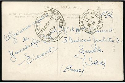 Ufrankeret flådepostkort mærket F.M. fra Indokina med afdelingsstempel og skibspoststempel Croiseur Lamotte-Picquet d. 22.6.1936 til Grenoble, Frankrig. 