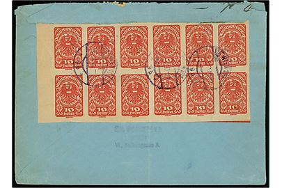 10 h. Deutschösterreich single og 12-blok på for- og bagside af anbefalet brev fra Wien d. 20.2.1920 til Bregenz.