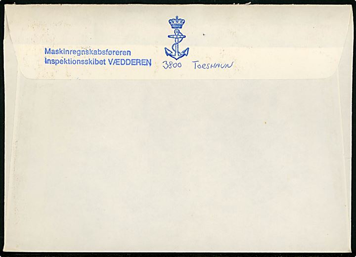 150 øre Fjeldblomster i parstykke på brev annulleret med liniestempel Inspektionsskibet Vædderen ca. 1980 til Svendborg, Danmark.