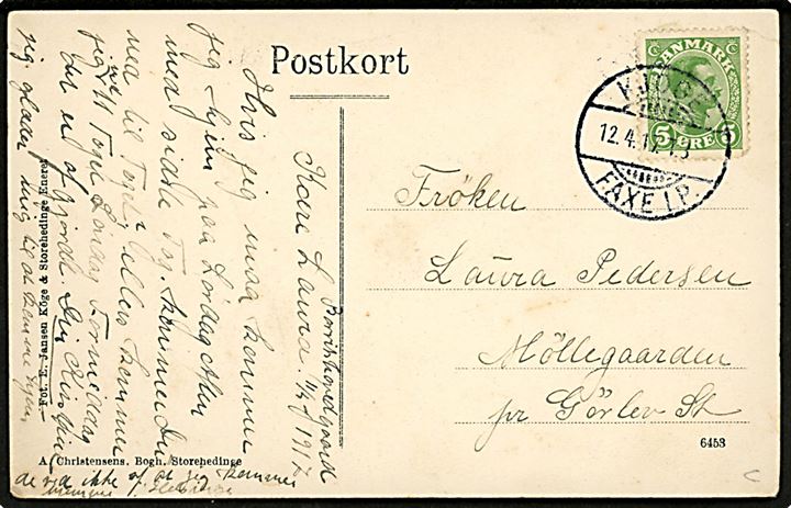 Rødvig. Havnen med Teglværket (nedlagt i 1923). A. Christensen no. 6458. Med 5 øre Chr. X annulleret bureaustempel Kjøge - Faxe LP. d. 12.4.1917 T.3 til Gørlev St.  