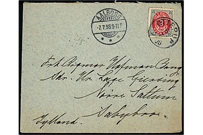 8 øre Tofarvet på brev annulleret med lapidar Otterup d. 6.7.1898 via Aalborg og Aabybro til Nørre Saltum.